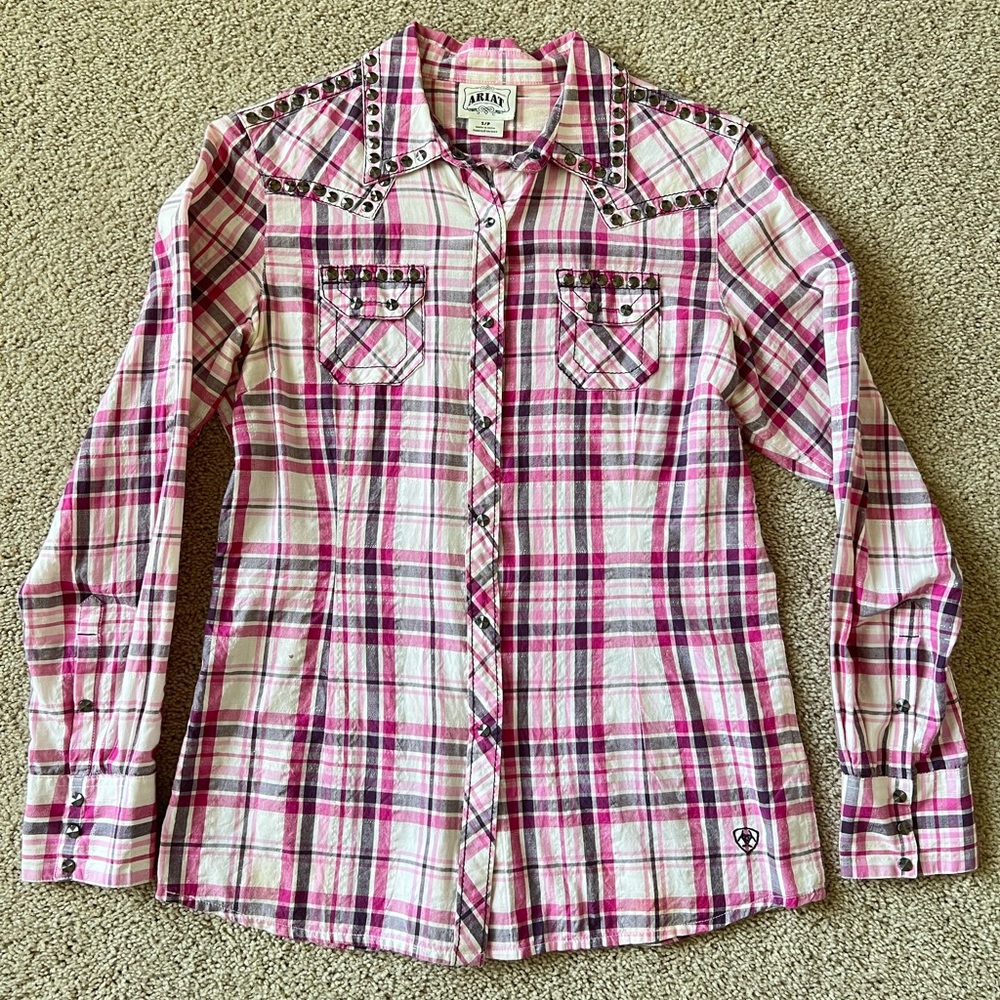 Ariat Button Down - Pink Plaid - Size Small